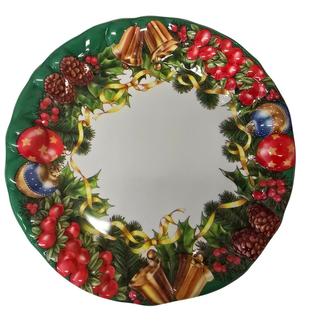 Vintage 90s 9 Inch Holiday Medley Christmas Wreath Plate Plastic USA
